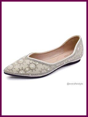 Rhinestone Sequin Pointed Toe Wedding Dress Flats Formal Bridal Shoes